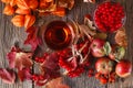 Fall harvesting on rustic wooden background Royalty Free Stock Photo