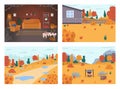 Fall holiday scene semi flat vector illustration set