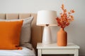 Fall Home Bedroom Decor With Orange Lamp And Pillow