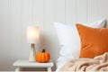 Fall Home Bedroom Decor With Orange Lamp And Pillow