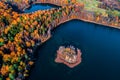 Fall lake, island in water