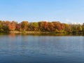 Fall Landscape View At Lake Brilliant Autumn Colored Trees