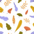 Fall leaf pattern. Seamless background, texture design with autumn leaves repeating print. Modern botanical motif for