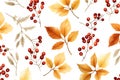 Fall leave. Harvest pattern. Watercolor autumn seamles. Vector illustration design