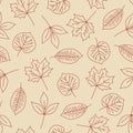 Outlines of Scattered Fall Leaves Surface Design Textiles Seamless Repeat Pattern Design Royalty Free Stock Photo