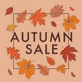 Fall of the leaves. Autumn sale. Promotional poster with hand drawn autumn leaves.