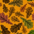 Fall of leaves in autumn. Seamless pattern of dried oak leaves