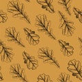 Fall of leaves in autumn. Seamless pattern of dried oak leaves