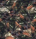 Fall leaves on the bush. Ideal for hunting and military purposes. Realistic camouflage seamless pattern.