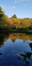 Fall leaves colors reflections pond sunset Royalty Free Stock Photo