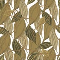 Fall of the leaves. Leafy autumn seamless pattern with doodle ropes. Modern ornamental beautiful leaf fall vector background. Royalty Free Stock Photo