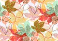 Fall leaves seamless pattern with gold glitter texture. Vector illustration for stylish background, textile, wrapping paper design Royalty Free Stock Photo