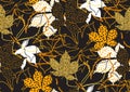 Fall leaves seamless pattern with gold glitter texture. Vector illustration for stylish background, textile, wrapping paper design Royalty Free Stock Photo