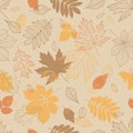 Fall of the leaves. Seamless pattern with hand drawn leaves for textile, wallpapers, gift wrap and scrapbook.