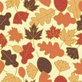 Fall leaves seamless pattern in yellow background Royalty Free Stock Photo