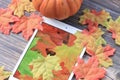 Fall leaves with tablet