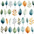 Fall leaves watercolor pattern on white background, seamless autumn, childish style, AI generated Royalty Free Stock Photo