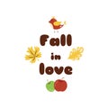 Fall in love Autumn quotes text pharses Prints card banner poster design. Vector symbol sign