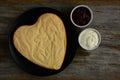 Heart shaped chocolate cake with banana slice Royalty Free Stock Photo