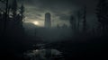 Gloomy Mist: A Dark Tower Silhouette In Dnd Style