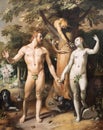Adam and Eve, the fall of mankind, 1592 painting by Cornelis van Haarlem Royalty Free Stock Photo