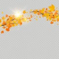 Fall maple leaves with delicate sun for decoration. Autumn leaves border template. Design element. EPS 10 Royalty Free Stock Photo