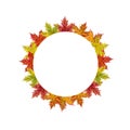 Fall Maple Leaves Round Template Isolated on White Background.