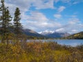 Fall mountain landscape of Lapie Lake Yukon Canada