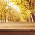 Fall nature background with empty wooden table Royalty Free Stock Photo