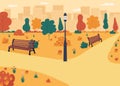 Fall park sidewalks flat color vector illustration