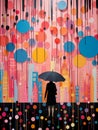 Fall - A Person Holding An Umbrella In Front Of A Colorful Wall Royalty Free Stock Photo