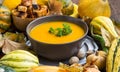 Fall Pumpkin Soup with Croutons and Parsley