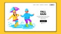 Fall Rain Season Kids Jumping In Puddle Vector