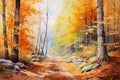 Fall Reverie: Tranquil Birch Trail Painting Royalty Free Stock Photo