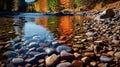 Vibrant Autumn Stone River Photo: Captivating Canadian Hyperrealism