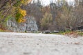 Fall road huge stones wall