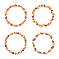 Fall round frames from autumn botanical leaves. Set of autumn leaves circle frame, herbal elements. Fall orange leaves
