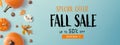 Fall sale banner with autumn pumpkins