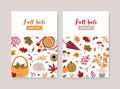 Fall sale poster vector template. Autumn seasonal clearance discount flyers, advertising brochure page design layout