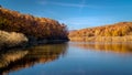 Fall Scene with Autumn Trees Reflection in Lake