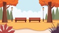 Fall Scene with Benches in Peaceful City Green Space Royalty Free Stock Photo