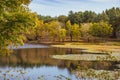 Fall Scenery with Autumn Trees Reflection in Lake. Royalty Free Stock Photo