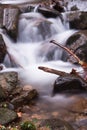 Fall scenery in forest with silky satin soft river flowing in long exposure