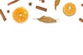 Autumn composition. Dried oranges, cinnamon, fall leaves and anise on white. Composition with spices and fruits.