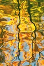 Fall season outdoor background, colorful trees reflect in the water