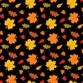 Fall season seamless pattern with leafs on black background vector illustration Royalty Free Stock Photo