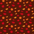 Fall season seamless pattern with leafs on brown background vector illustration Royalty Free Stock Photo