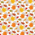 Fall season seamless pattern with leafs on white background vector illustration Royalty Free Stock Photo