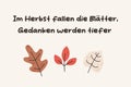 Fall seasonal card design. German autumn lettering with autumn leaves.