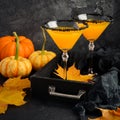Fall Seasonal Cocktail Pumpkin Martini or Pumpkintini with Black Salt Rim